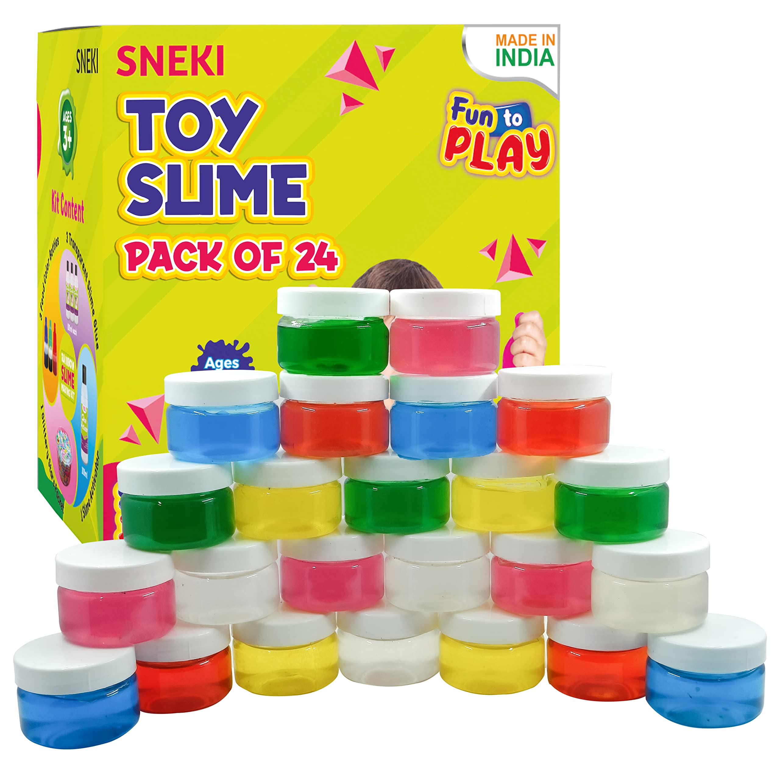SNEKI (Pack of 24) Non Sticky Crystal Clay Kids Slime Putty Toy for Kids Educational Creative DIY Toys Stress Relief Sludge Toy for Boys and Girls (50gram)