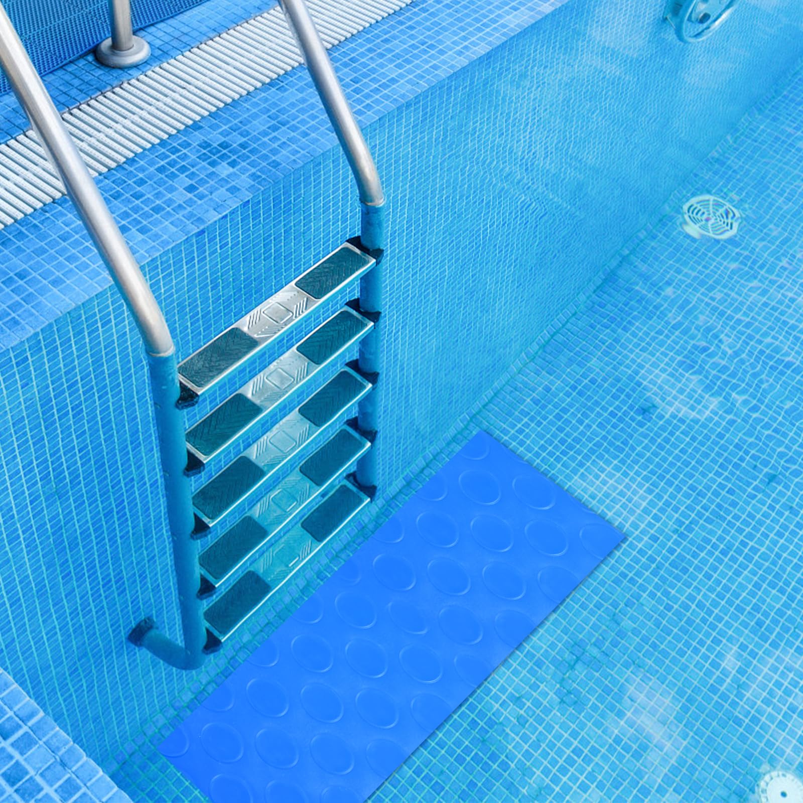 2 Alfombrillas de Escalera de Piscina, 23 × 90 cm, con Textura Antideslizante y Protección a Escala para Escaleras