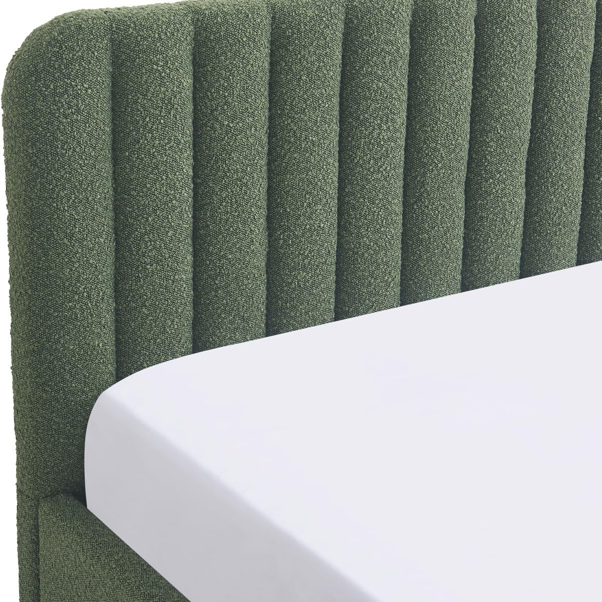 HOMIFAB Ensemble Lit Coffre Adulte 140x190cm avec tête de lit en Tissu bouclé Vert - Ava + Matelas Ressorts ensachés - Spring Elite