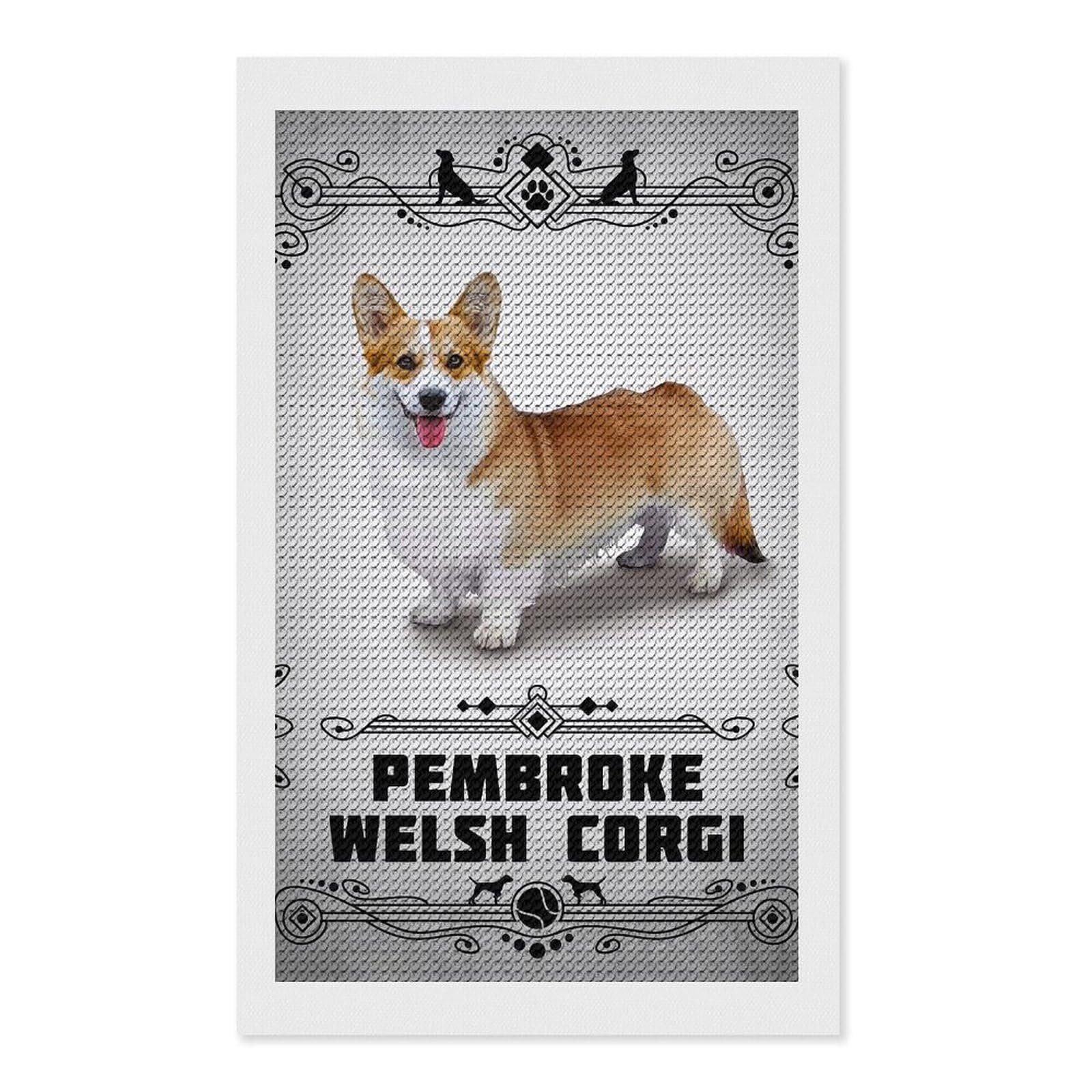 Junmoney Pembroke Welsh Corgi Diamond Painting Set 12"x20", Full Kit Included, Sparkling Round Gems, Farmhouse Decor, Festive Craft Gift
