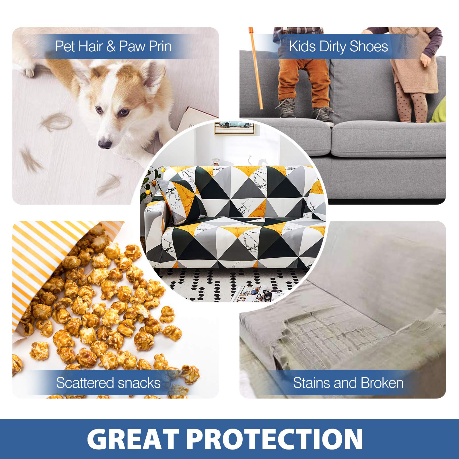 Housse de Canapé 3 Places,Elasticité Stretch Protecteur de Canapé Housse de canapé d'angle élastique Universelle, imprimé Extensible Couverture Protecteur Fauteuil 3-Places Cube