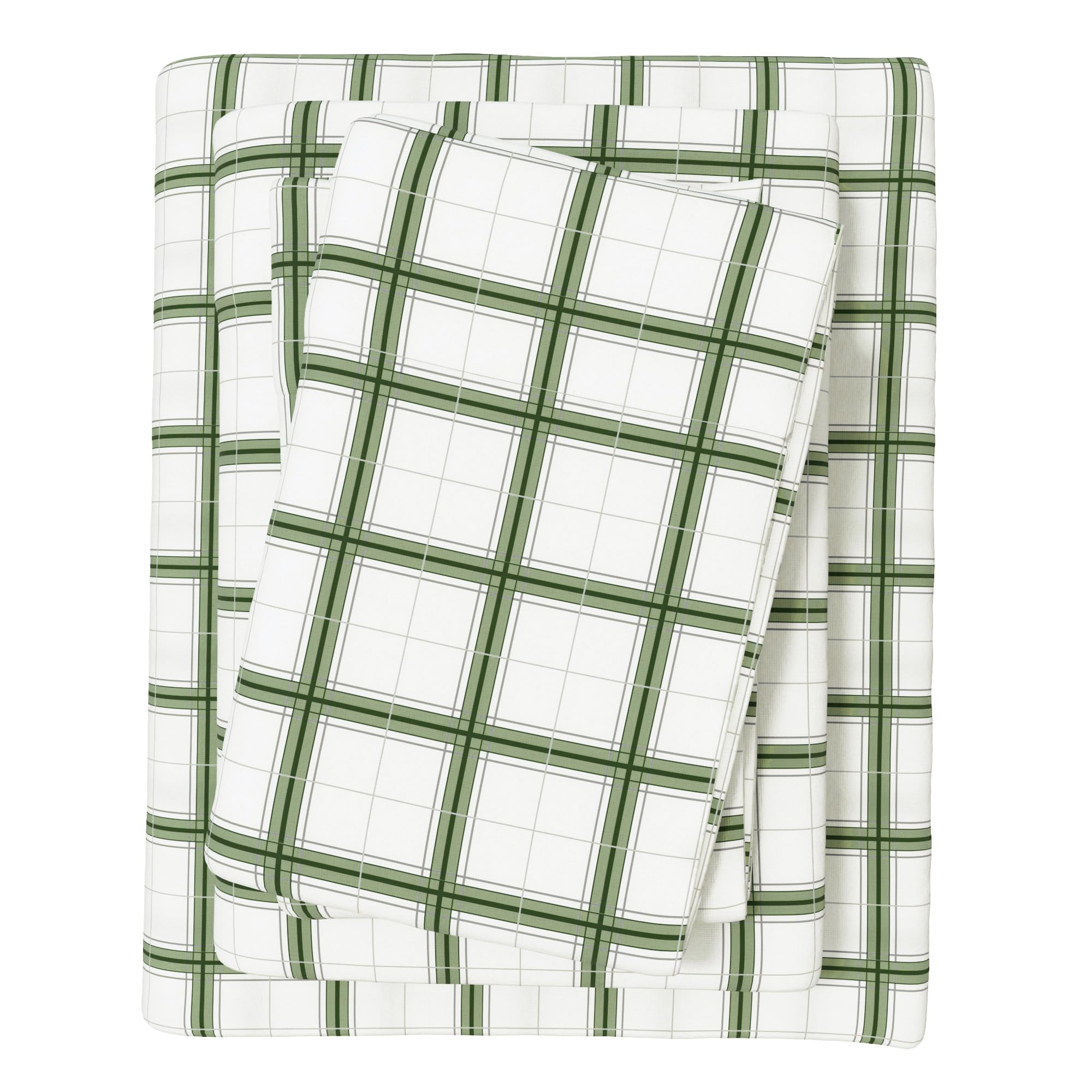 Flannel Sheets King Size - 100% Turkish Cotton, Double-Brushed, Plaid and Stripe Bed Sheet Set - Ultra-Soft, Cozy, 4-Piece Bedding Set (Block Plaid - Green/Grey) — image 1