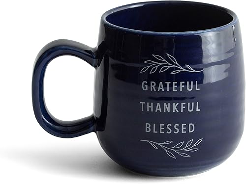 Dayspring - Grateful Thankful Blessed - Taza de cerámica inspiradora de 16 onzas (J3876), azul