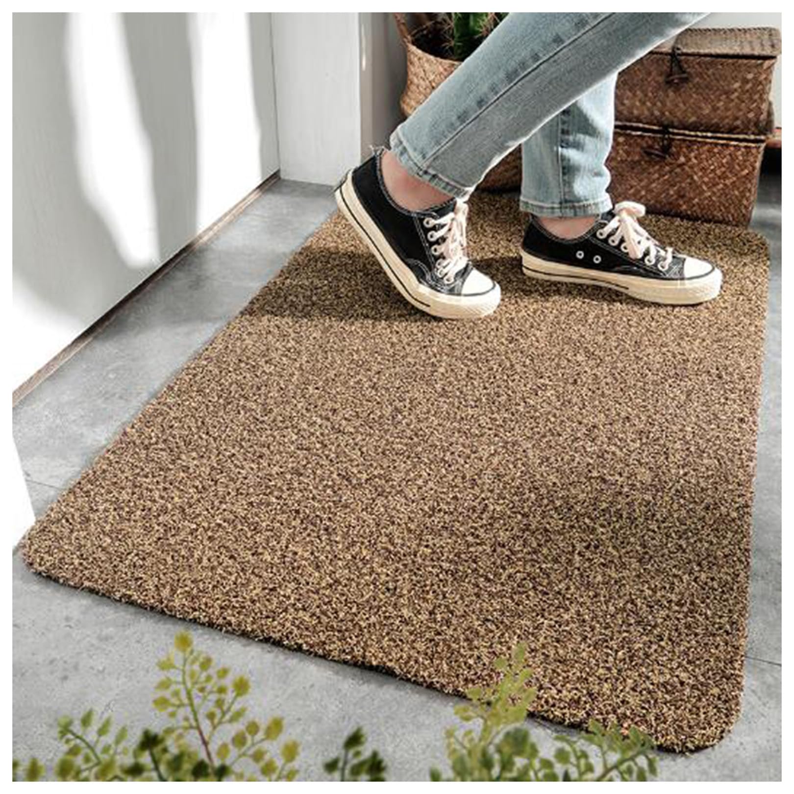 Alfombra de entrada antideslizante para exterior, felpudo frontal resistente con respaldo de goma, alfombrilla de retención de suciedad para uso comercial, felpudo rectangular para exteriores,