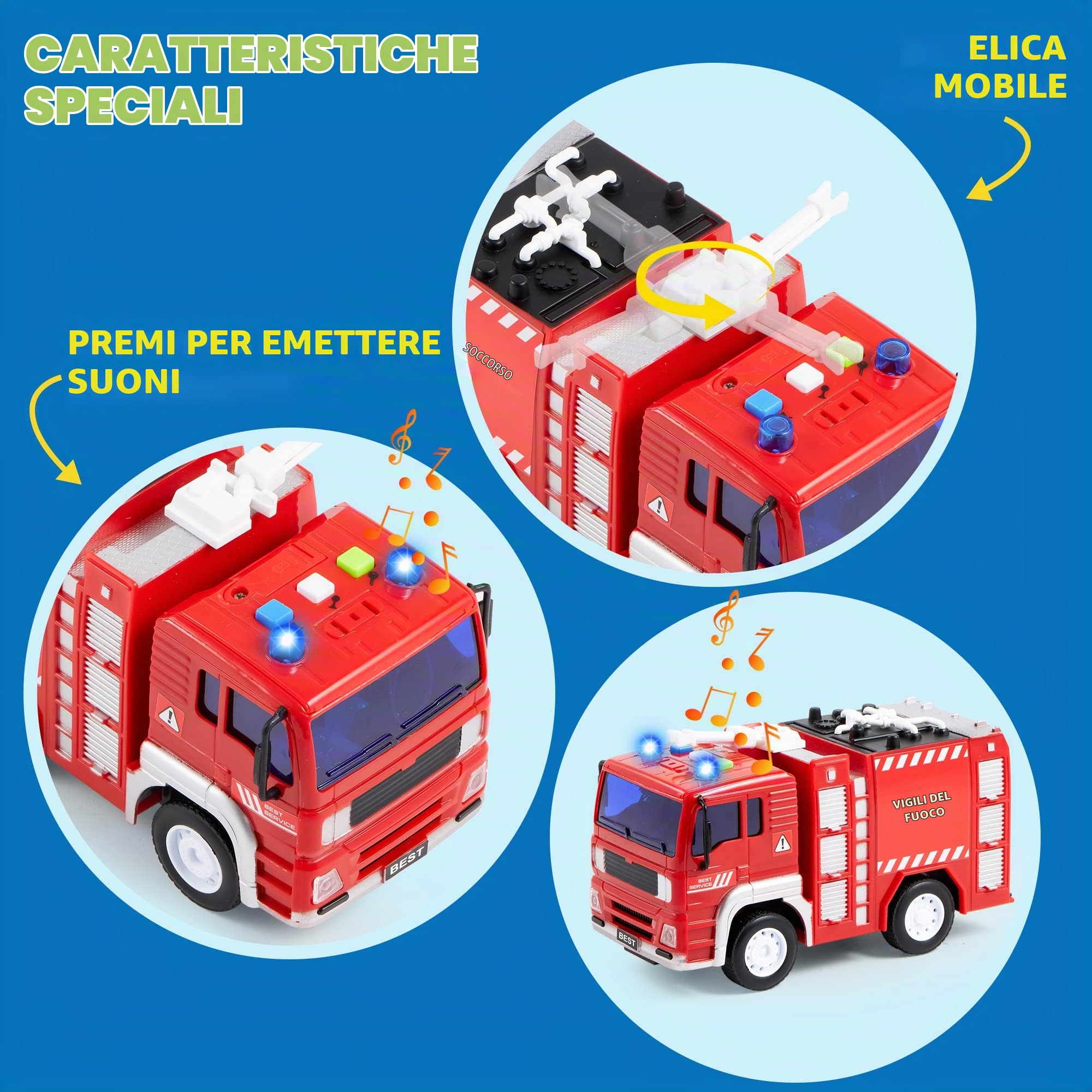 JOYIN Set di 4 set di gioco City Hero alimentati da Attrito, comprendente un camion dei pompieri, un'ambulanza, un'auto della polizia e un elicottero di soccorso