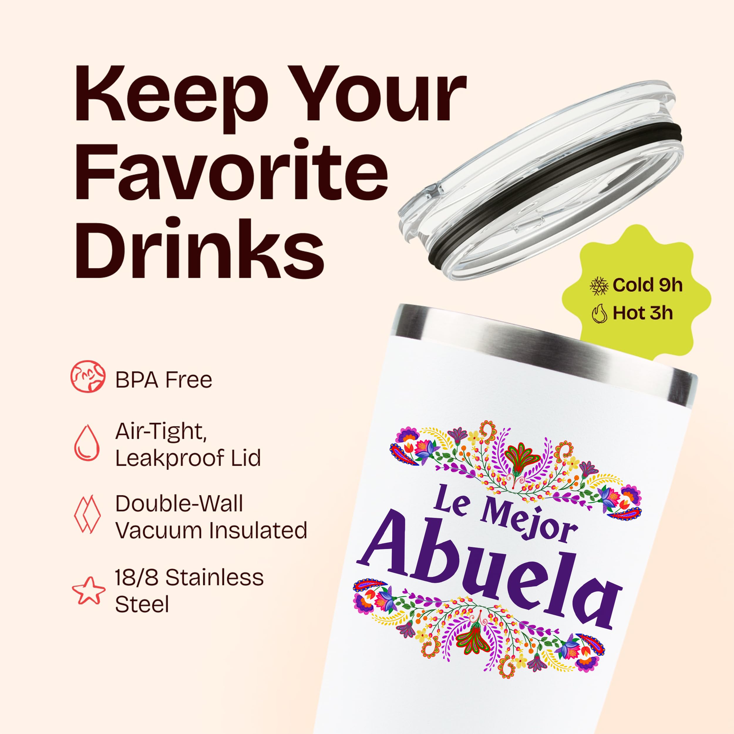 KLUBI Abuela Gifts - Le Mejor Abuela Coffee Cup 20oz Stainless Steel Tumbler, Regalos Para Abuela, Abuela Birthday Gifts, Abuela Cup, Gifts for Abuela, Spanish Grandma