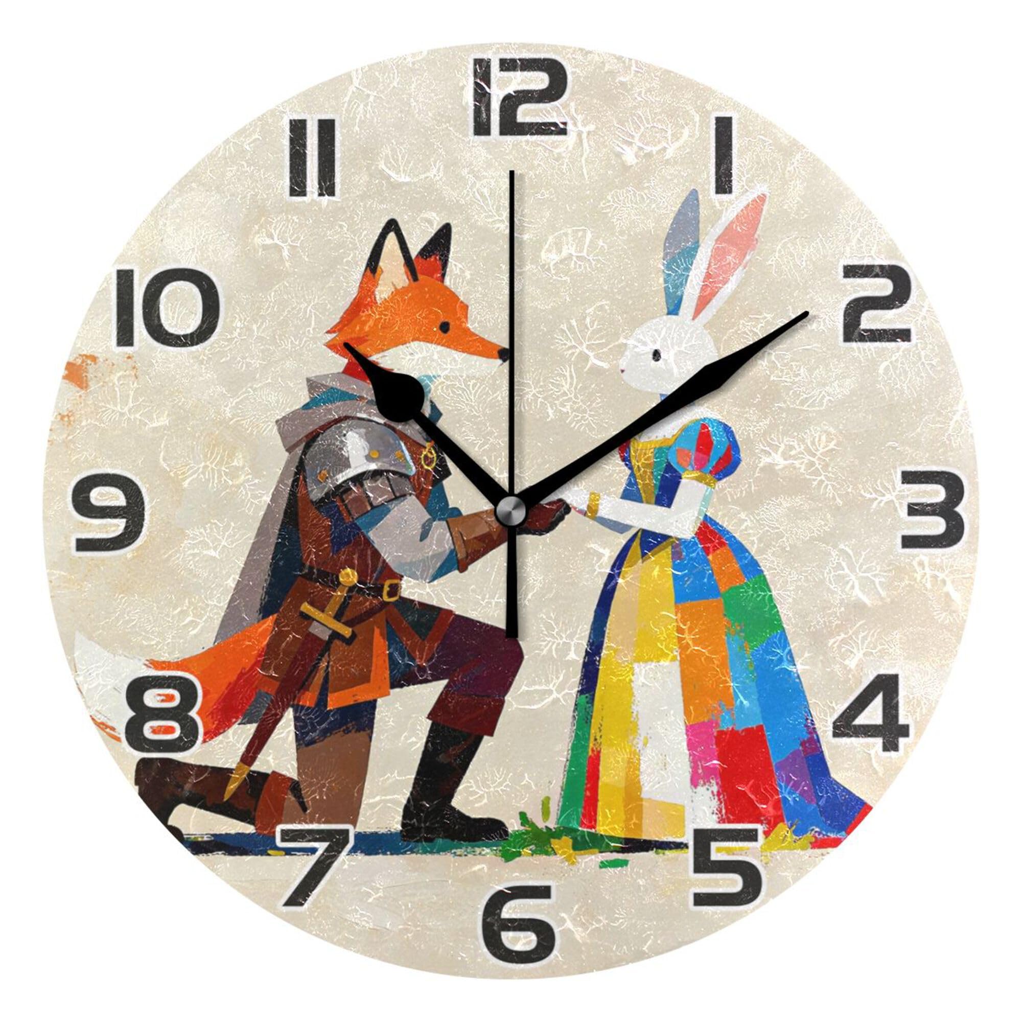 Horloges murales silencieuses lapin renard rigolo pendule facile à lire 25cm