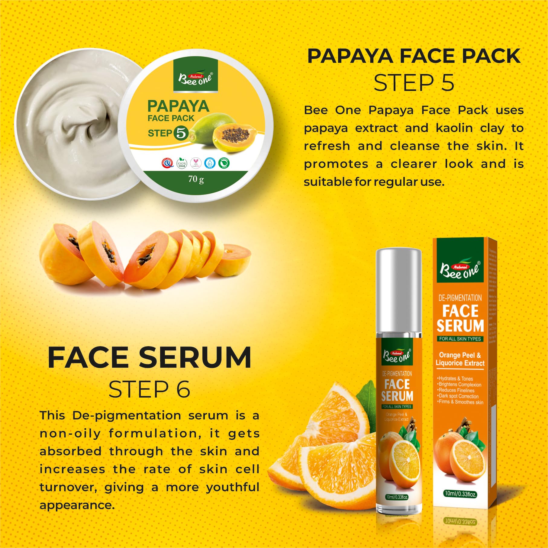 Bee One Complete 5 step Facial Kit for Radiance & Youthful Glow 312 g | Fights pigmentations and prevents Acne | Suitable for all Skin Types | Get upto 15 uses in this 1 kit (Papaya) 3