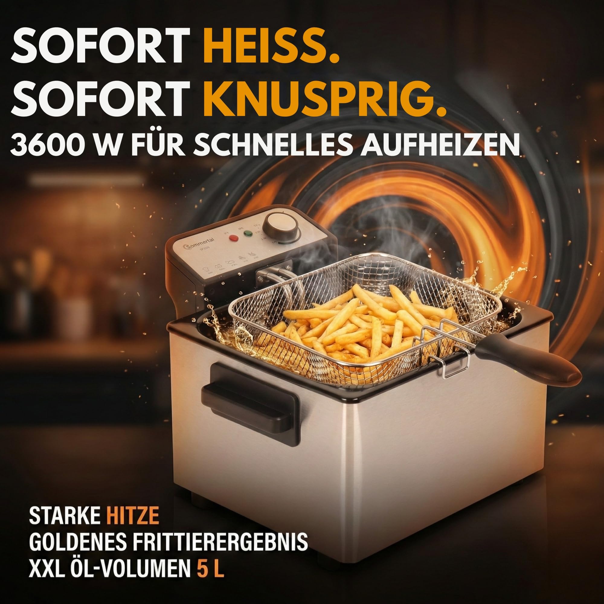 Sommertal Freidora Doble XXL con aceite o grasa - 3 cestas, 5 litros, 3000 W, zona fría, DF3270 - Freidora de acero inoxidable auténtica para patatas fritas crujientes