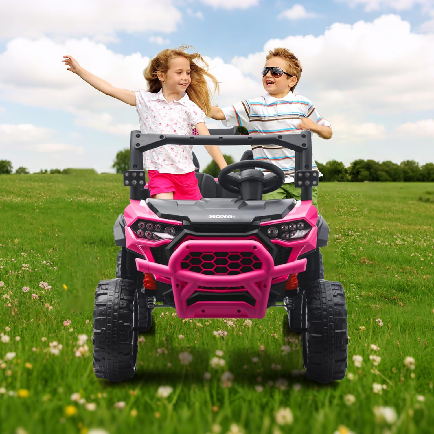 24V 2 Seater Kids Ride On Dump Truck with Remote Control, Electric Dump Bed & 6×6 Wheels, UTV with Music Player and Shovel, Gift for Boys Girls 3-8 Years (Pink, Upgrade)