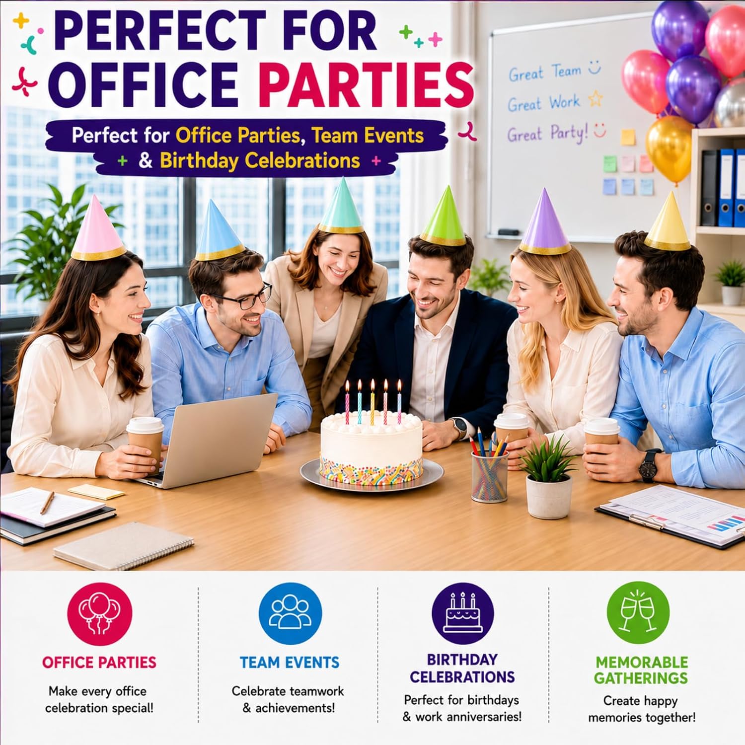 Pre-Assembled Party Hats for Adults,Birthday Party Headwear for Women Men Party Supply for Party Decorations