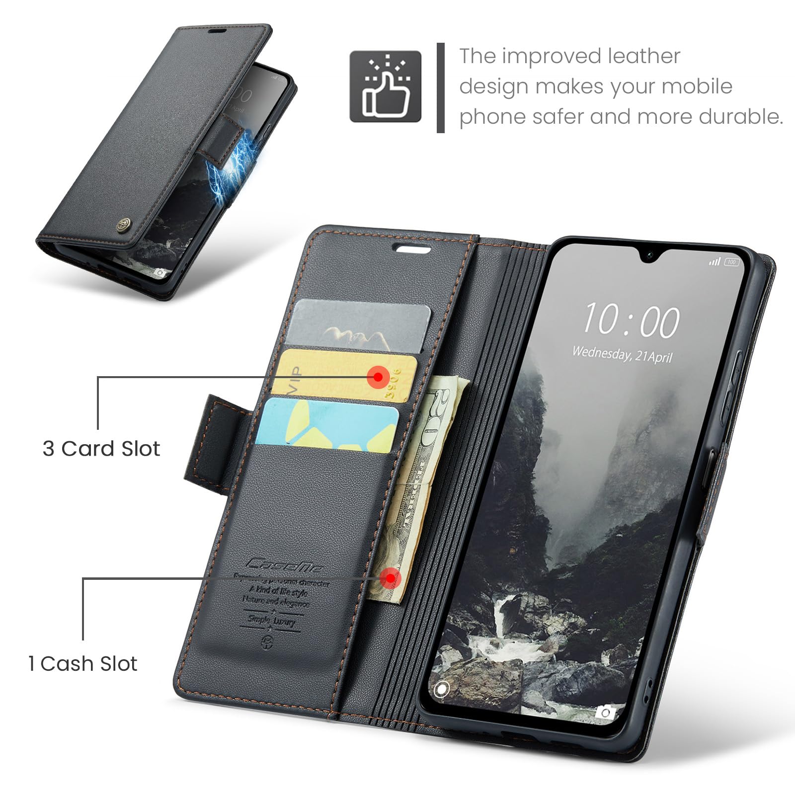 Phernykas Cover for Xiaomi Redmi 14C Wallet Case with Card Holder - Image 3