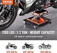 Vista 2 de VEVOR gato elevador de motocicleta, gato elevador de motocicleta ATV de 1100 LBS con carro y manivela, soporte de elevación central con plataforma