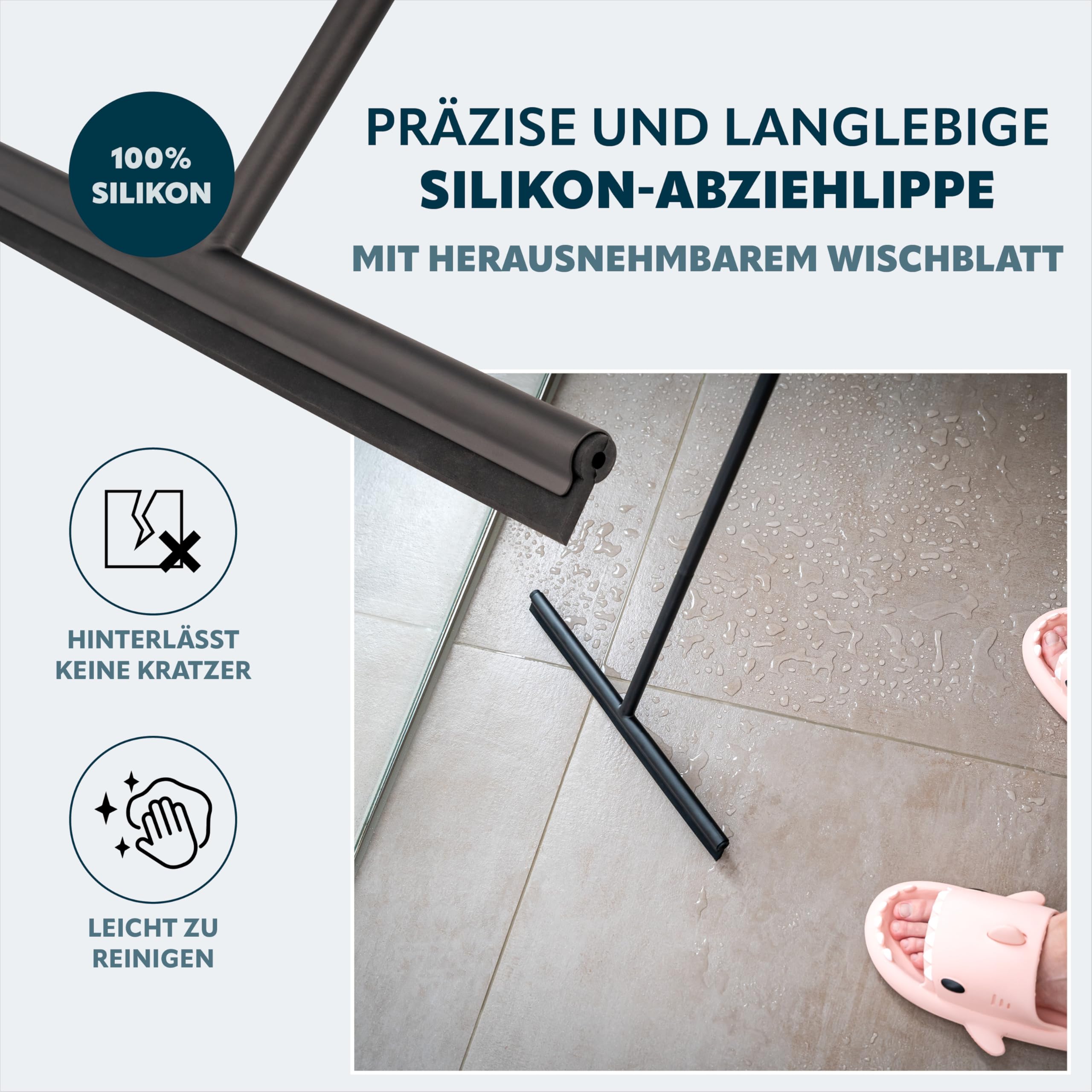 bremermann Bodenabzieher, Fensterabzieher mit Wandhalter, aus Edelstahl und Silikon (Schwarz)