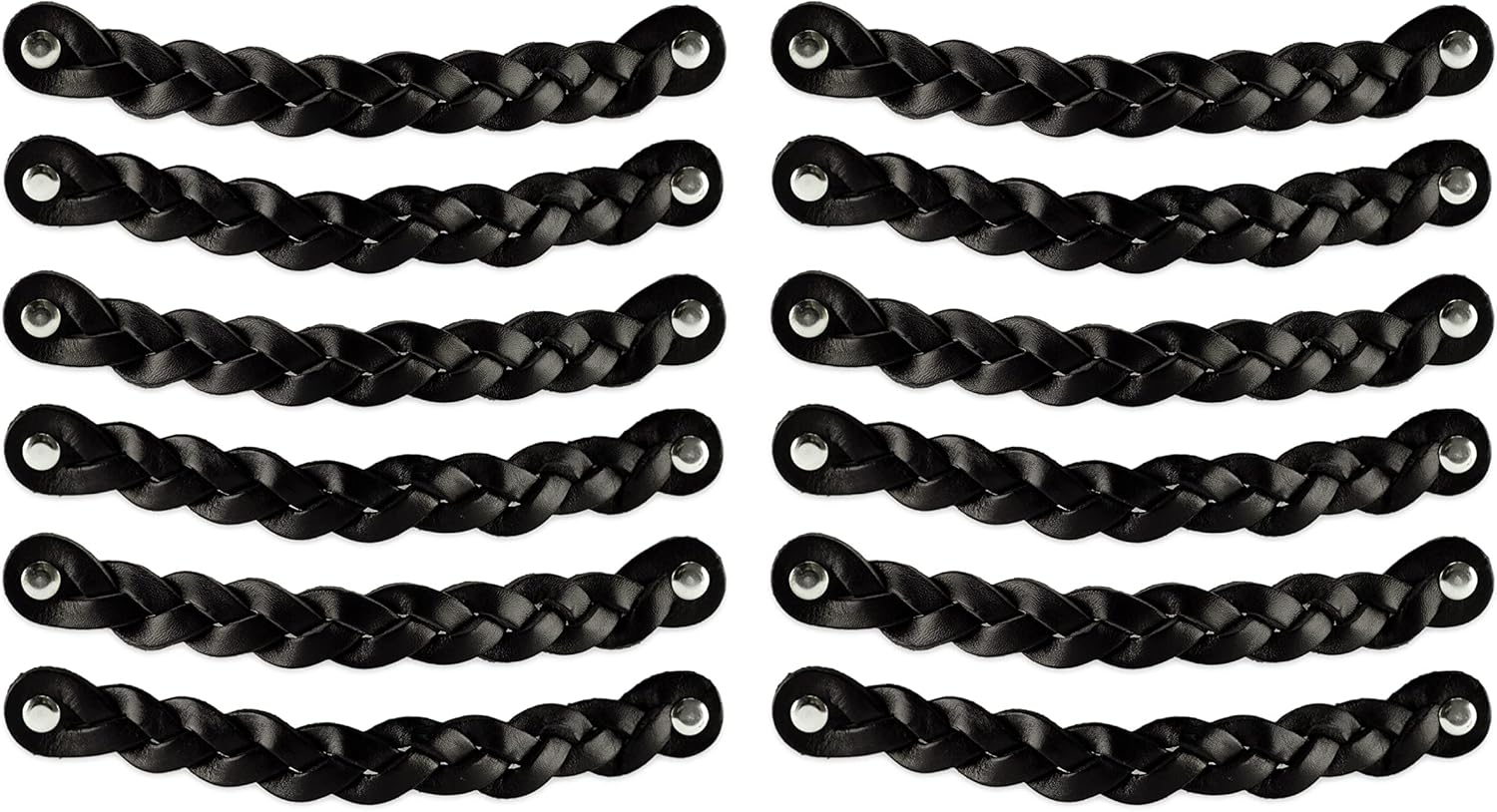 Brute Strength - Leather Drawer Pulls - Braided - Black - 12 pcs - 7-7/8 x 1 ’’ - Leather Handle - Leather Dresser Pulls - Cabinet knobs Dresser knobs - Dresser Handles
