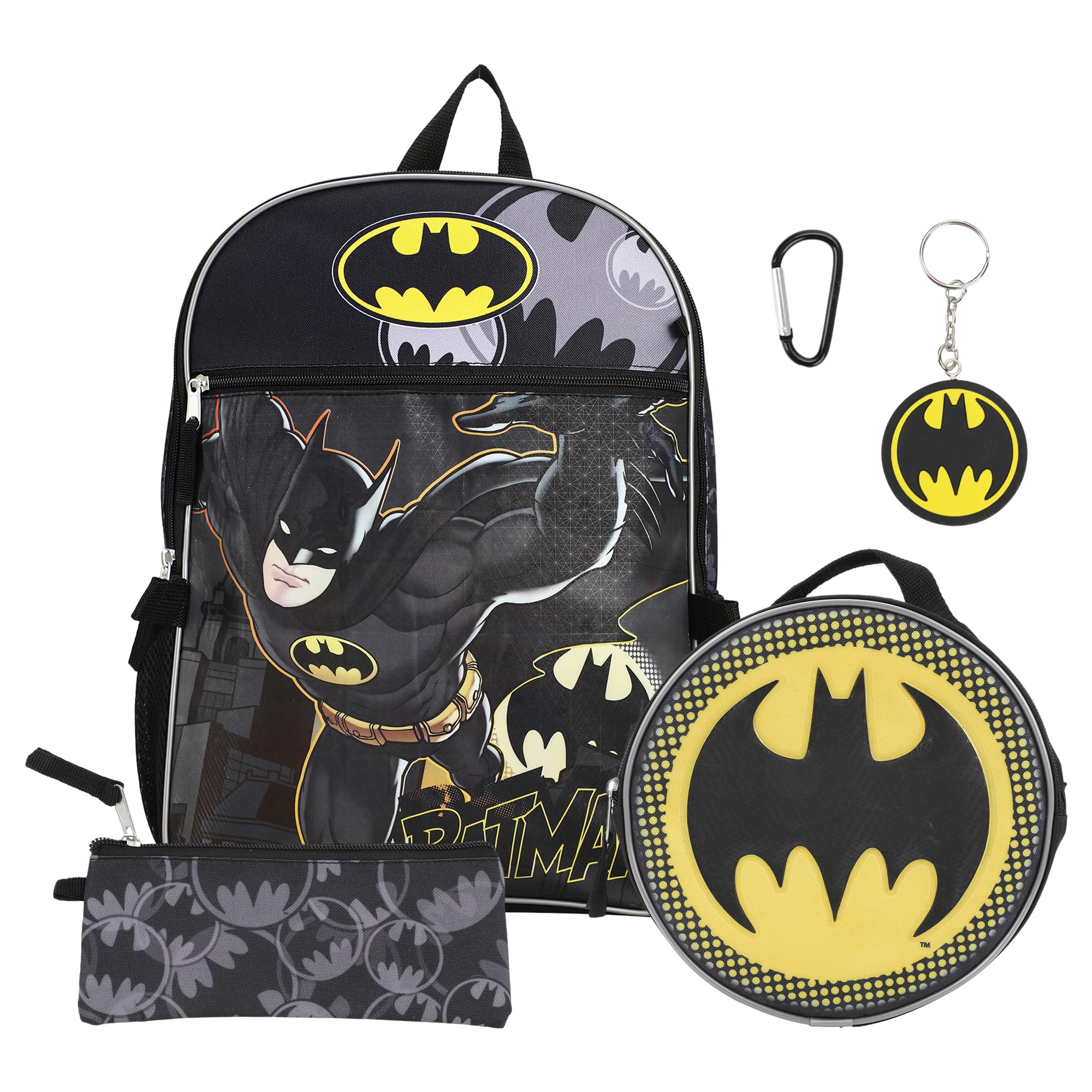 Bioworld Batman 5-Piece Backpack Set (Little Big Kid) Mochila, Gris, Talla única para Hombre