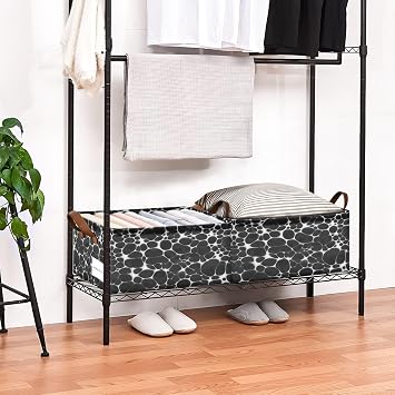 Storage Baskets for Organizing, Foldable Storage Bins with Leather Handles for Shelves Closet Home, Black White Water Drops, 1PCS