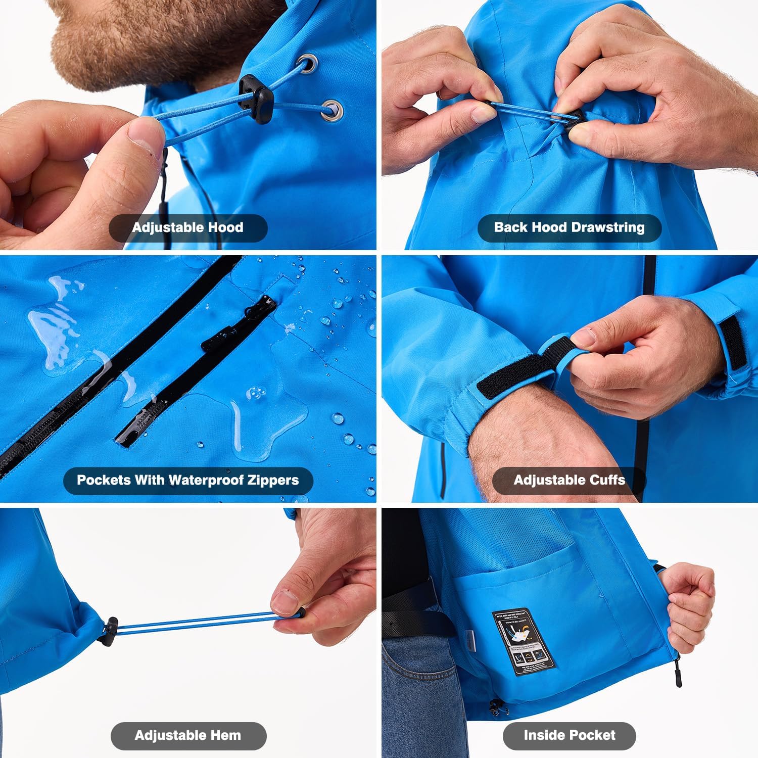 Men's Rain Jacket Waterproof Lightweight Rain Coat with Hood, Breathable Mens Windbreaker for Outdoor Cycling Travel