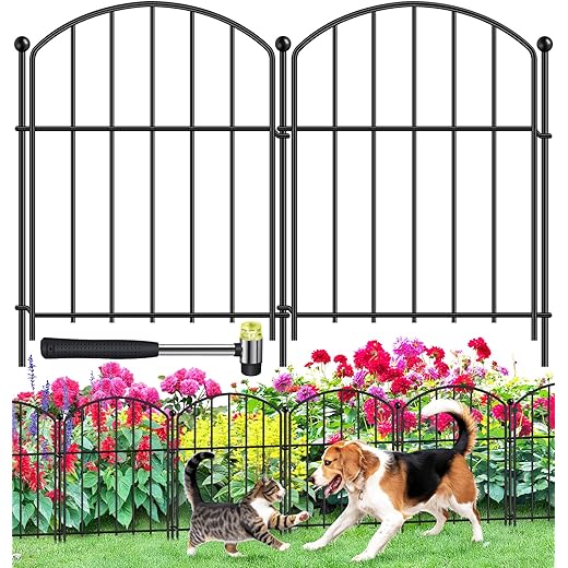 Decoration Garden Fence 17in x 10ft, 10 Pack Rustproof Metal Animal Barrier Fence, Arched Flower Bed Edge Decorative Rabbit and Dog Ground Defense No-Dig Fence for Patio Patio Outdoor