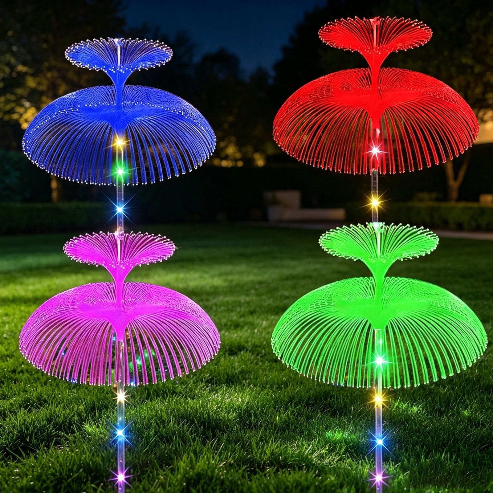 Luz Solar Exterior Jardin, 4 Piezas Luces Solares de medusa IP65 Impermeable Lámparas Solares para Camino Césped lecho de Flores Boda Fiesta