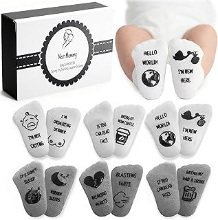 Baby Socks Gift Set – 6 Cute & Funny Non-Slip Socks for Boys & Girls | Baby 0-6 Months to 12-18 Months | Organic Cotton with Grips