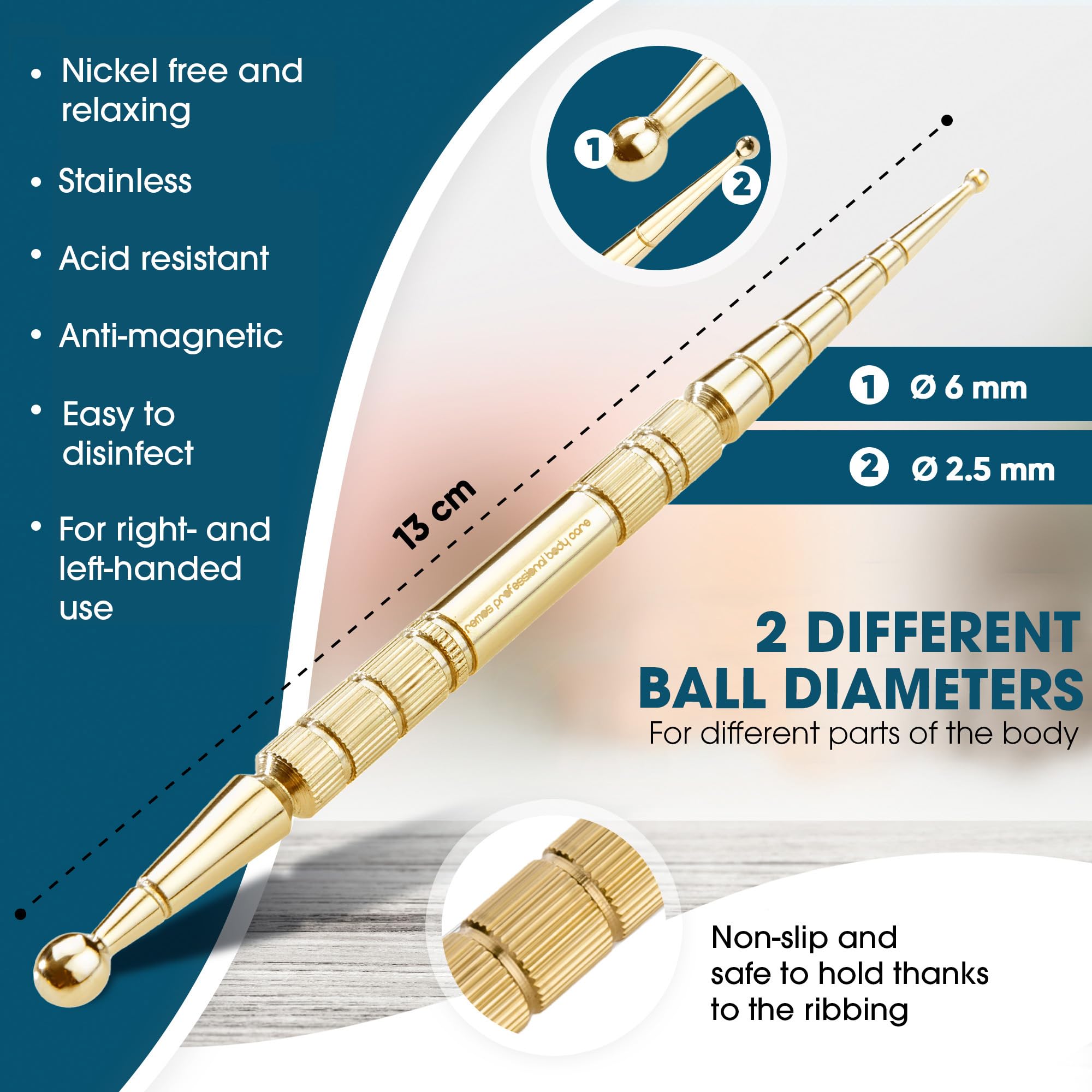 Remos Acupressure Pen And Meridian Pen Stainless Steel Gold Length 13