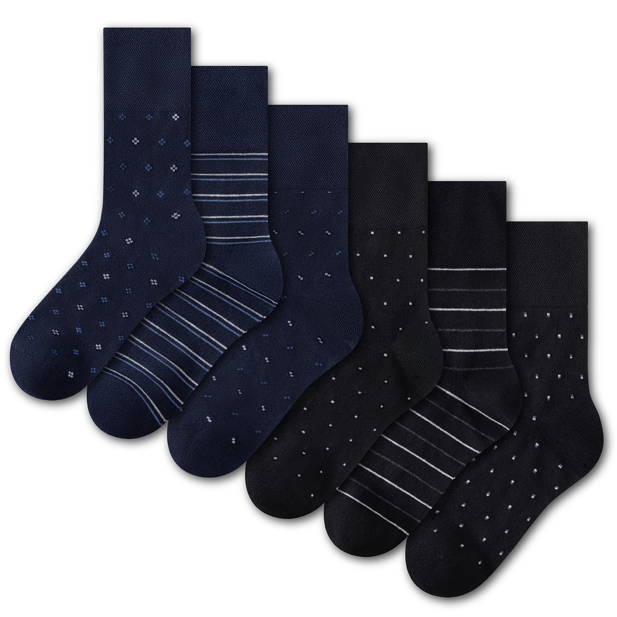 The Essentials Wardrobe Men's Dots & Stripes 6Pk Diabetic Socks - Uk 6-11/Eu 39-45