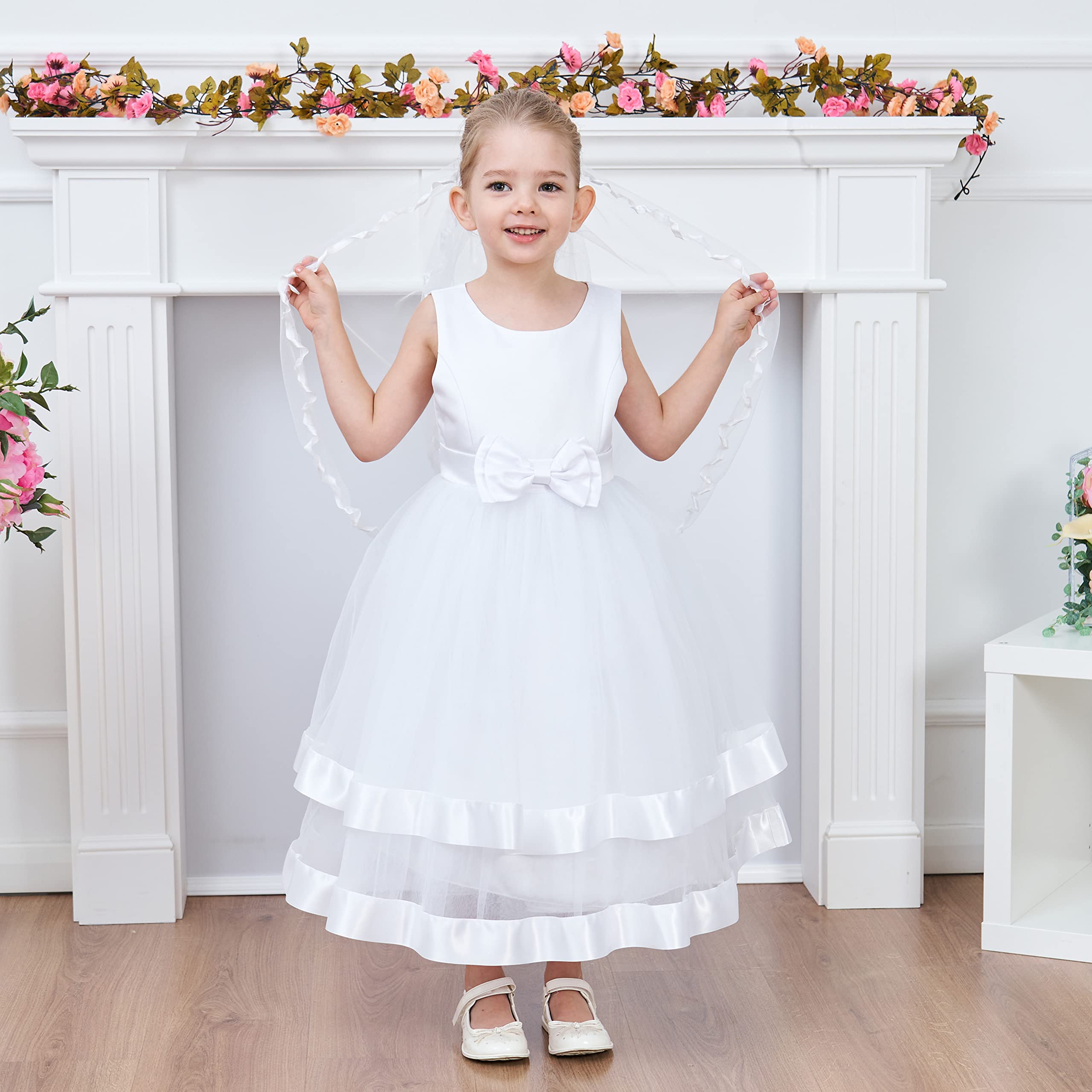 Sunny Fashion Robe Fille sans Manches Rouge Robe de Bal Princesse Mariage Partie Robe Ceremonie Fille 6-12 Ans