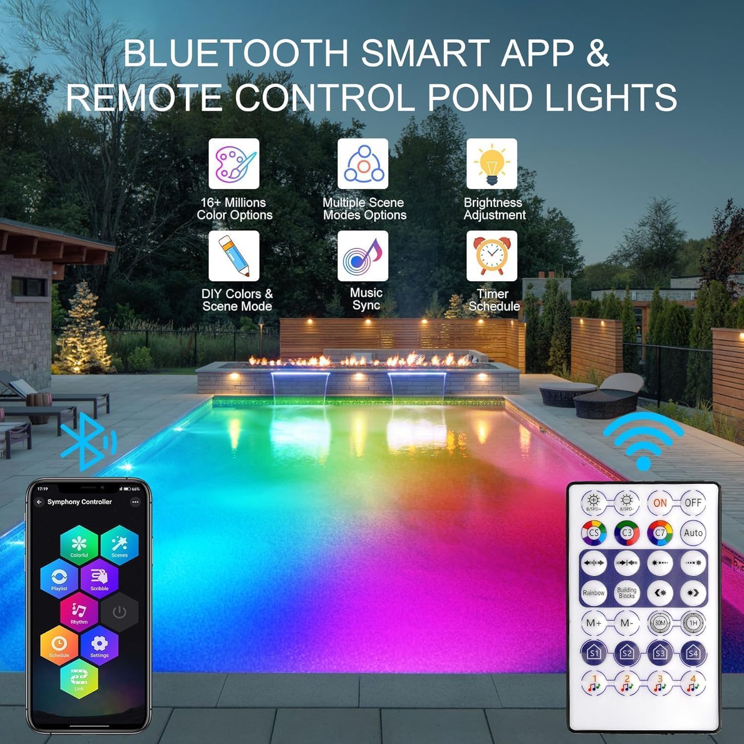 NATPOW Pond Lights, RGB Submersible Lights Mains Powered, Aquarium Pond Light with Bluetooth APP Control - Image 3