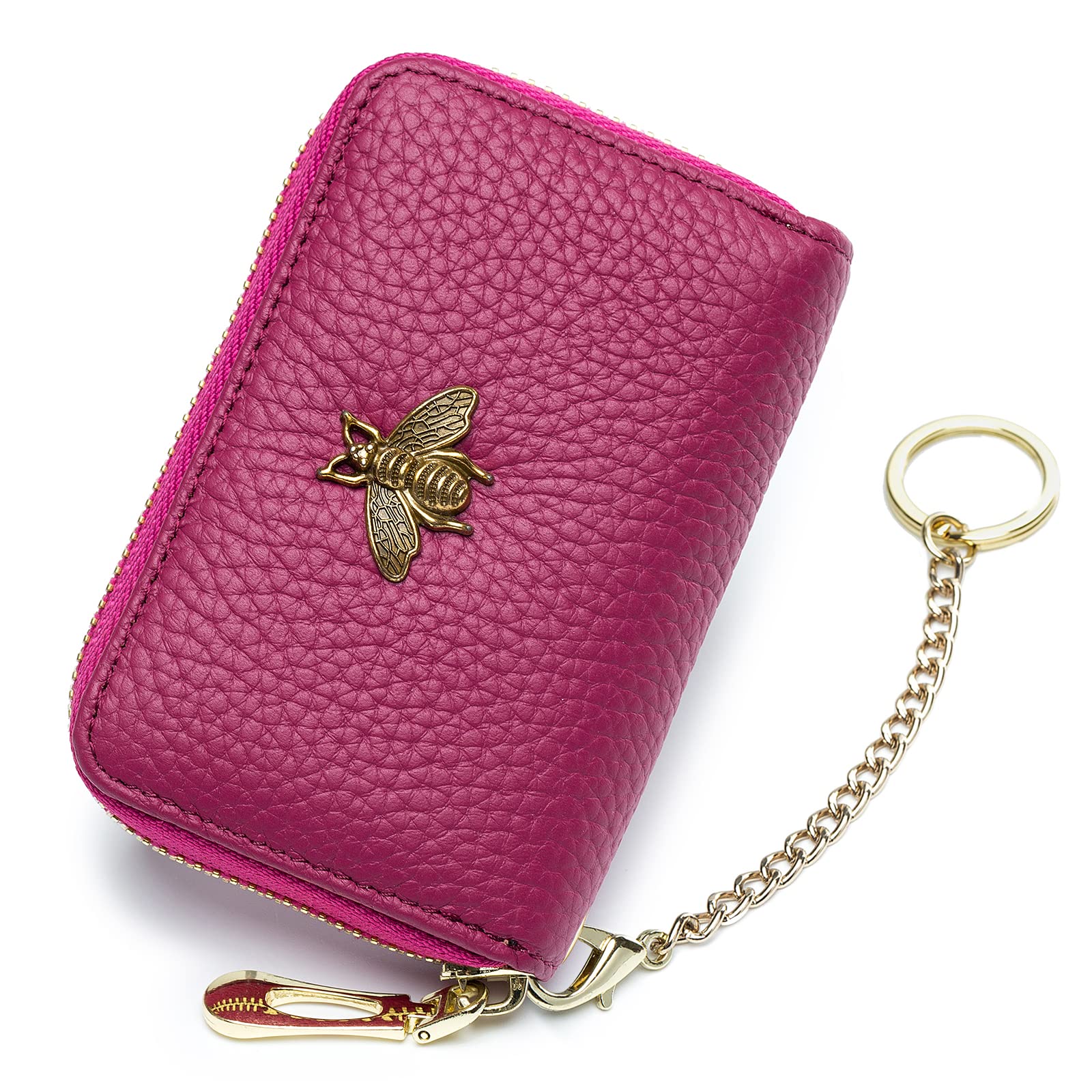 imeetu RFID Credit Card Holder, Small Leather Zipper Card Case Wallet for Women, A-Fuchsia, S, Classic