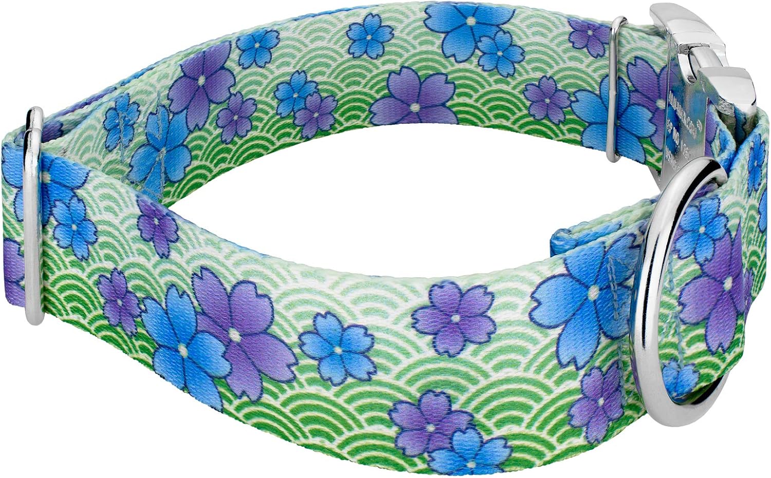 Country Brook Petz - HossFit Jr Wide Premium Dog Collar Limited Edition - Spring Collection Featuring Springtime Designs (Blue April Blossoms, Extra Large)