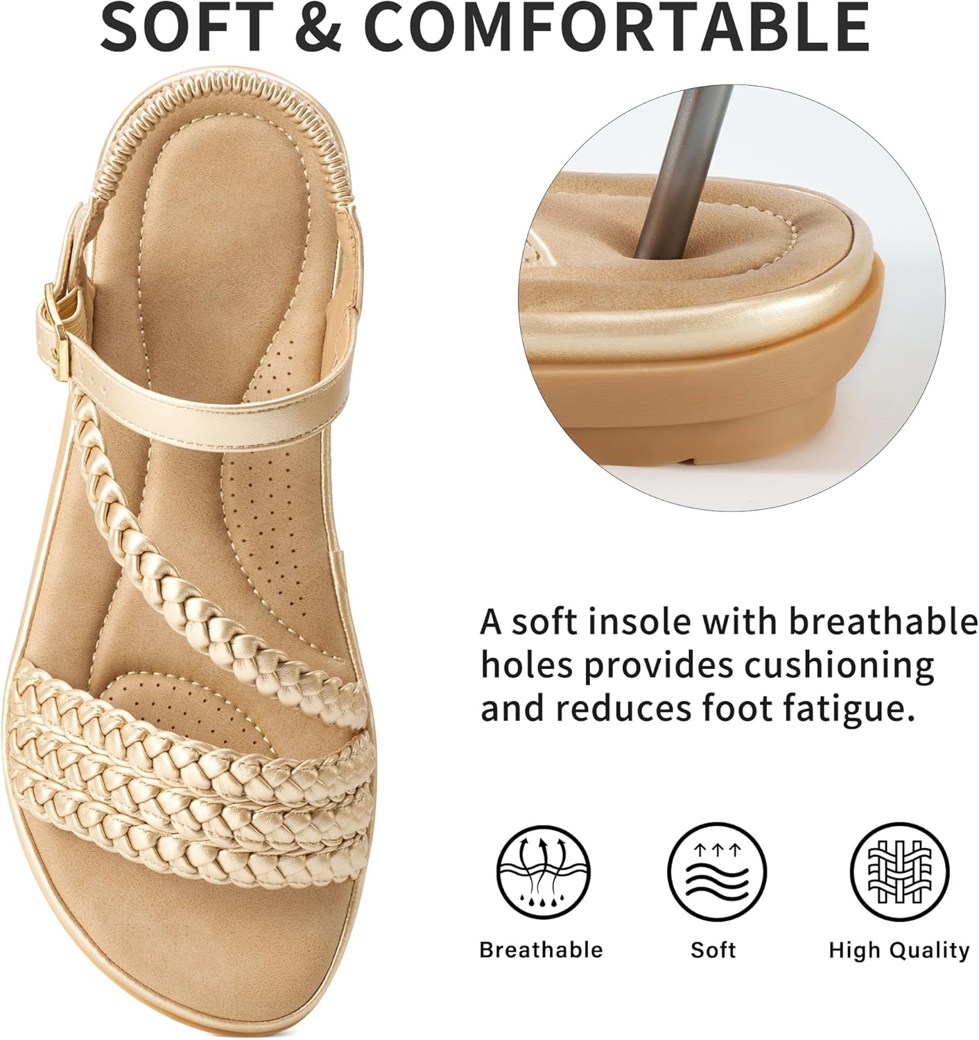 Aomigoct Dressy Womens Sandals Summer: Comfortable Strappy Flats Sandals Women - Casual Walking Woman Shoes