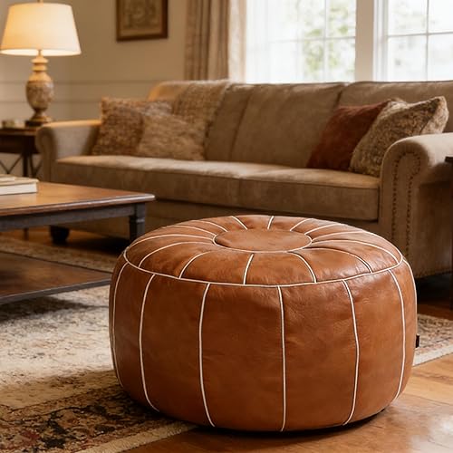 Miniatura 9 de Thgonwid - Puf de almacenamiento sin relleno marroquí, reposapiés otomano de asiento hecho a mano con cuero sintético, bolsa de frijoles, silla de