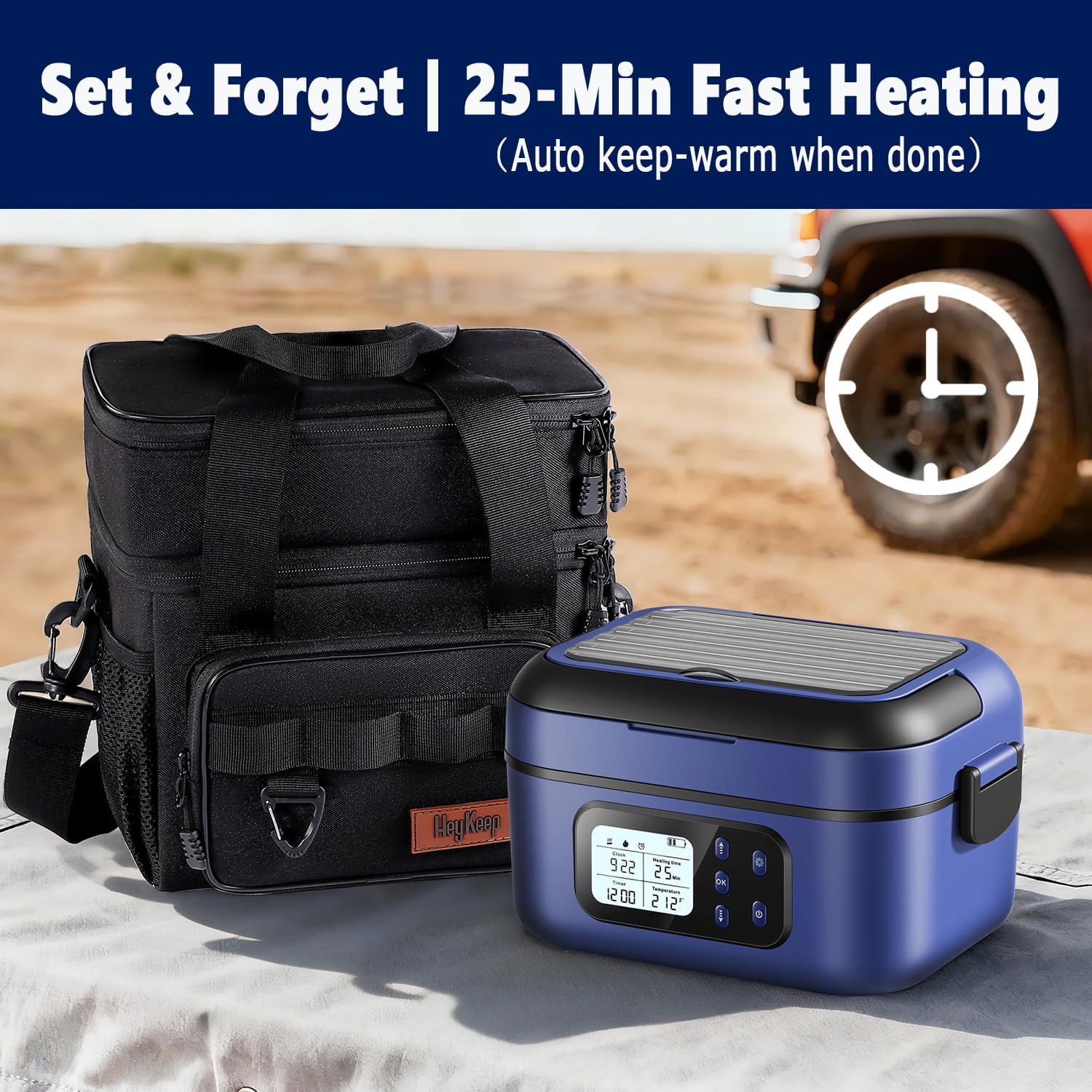 XL Cordless Electric Heated Lunch Box for Adults, Battery-Powered,2 x 6.3-Cup Capacity, Rechargeable Portable Self-Heating Food Warmer for Work Travel Car - Image 2