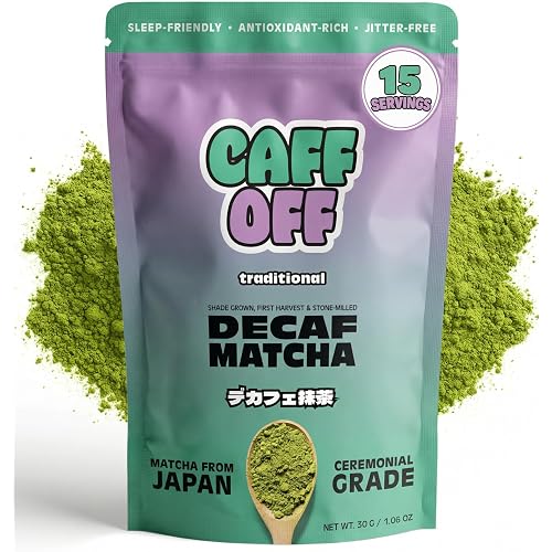 Caff Off Decaf Matcha Green Tea Powder, 15 Servings, Ceremonial Grade Japanese First Harvest, Naturally Decaffeinated for Caffeine Sensitivity, Pregnancy, Sleep & Evening Sipping, Heavy Metal Tested, 1.06 oz / 30 g