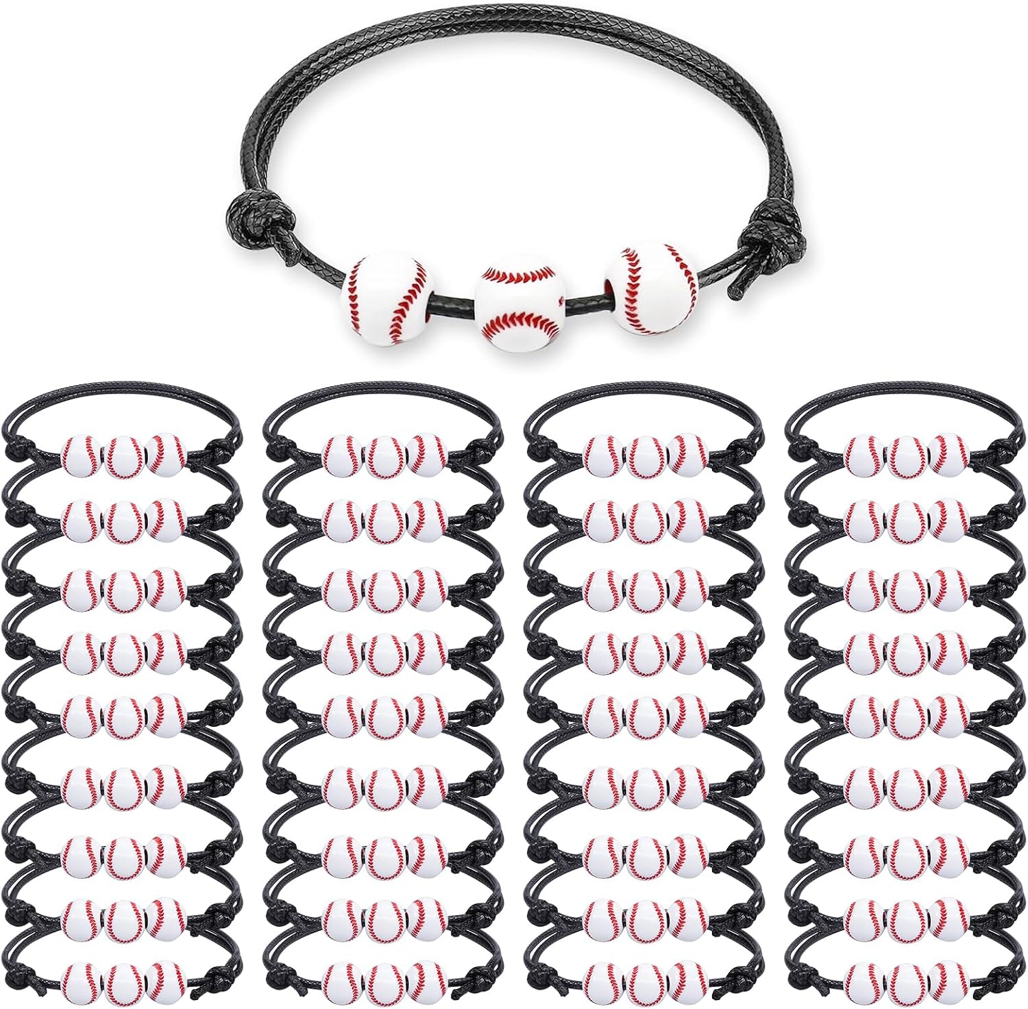 Baseball Party Favors Baseball Gifts - 36PCS Charm Baseball Bracelets, Adjustable Sport Wristbands with Bead Balls - Team Theme Birthday Gift for Teens and Adults