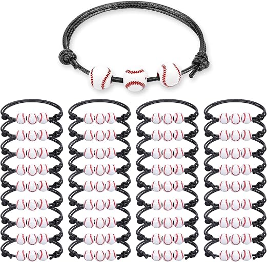 Baseball Party Favors Baseball Gifts - 36PCS Charm Baseball Bracelets, Adjustable Sport Wristbands with Bead Balls - Team Theme Birthday Gift for Teens and Adults