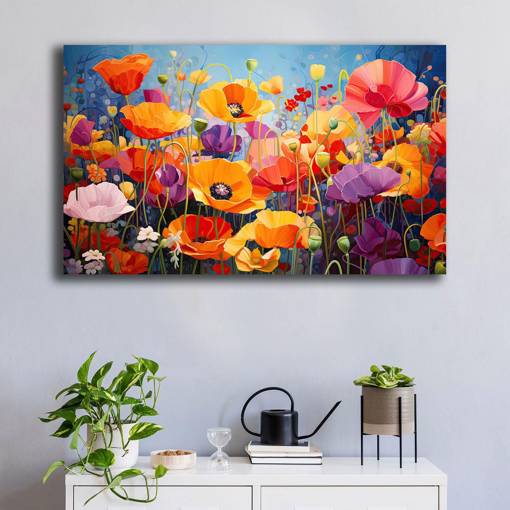 Printerland Quadro Moderno soggiorno FIORI Papavero Papaveri Astratto Quadri moderni da Parete grande Stampa su tela Canvas Decorazione Murale muro Arredo Camera da letto Salone (8, 50x100 cm)