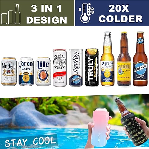 Miniatura 44 de Enfriador de latas universal aislado 3 en 1 – Aislador al vacío de doble pared de acero inoxidable delgado para botellas de cerveza de lata regular