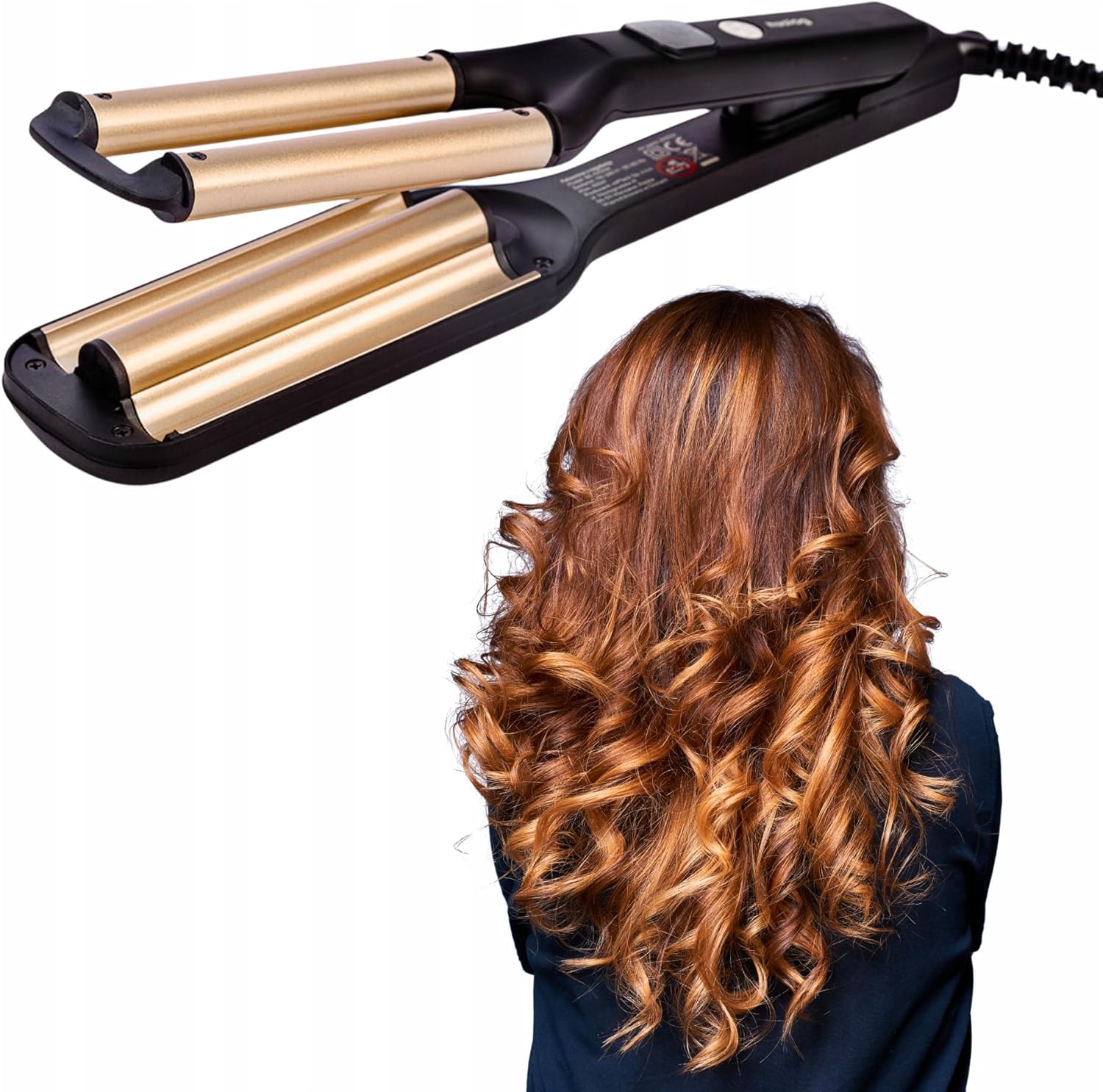 Huslog Curling Iron 3 Barrels for Beach Waves, 100W, Ceramic Plates, 3 Temperature Levels 100–200°C, Fast Heating, Hair Saving, Foldable, 360° Swivel Cable, Black/Champagne Huslog Curling Iron 3 Barrels for Beach Waves, 100W, Ceramic Plates, 3 Temperature Levels 100–200°C, Fast Heating, Hair Saving, Foldable, 360° Swivel Cable, Black/Champagne
