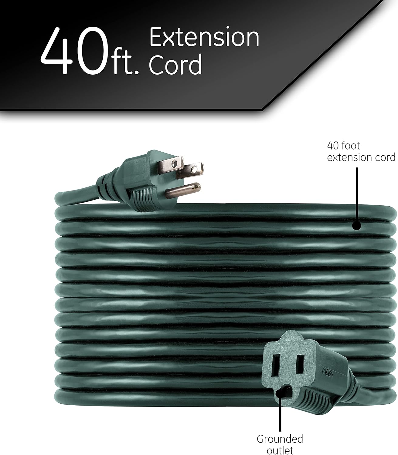 UltraPro Outdoor Extension Cord, 40 Ft, Heavy Duty Extension Cord, Double Insulated, Grounded, 16 Gauge, 3 Prong Extension Cords, General Purpose Long Extension Cord, UL Listed, Green, 55006