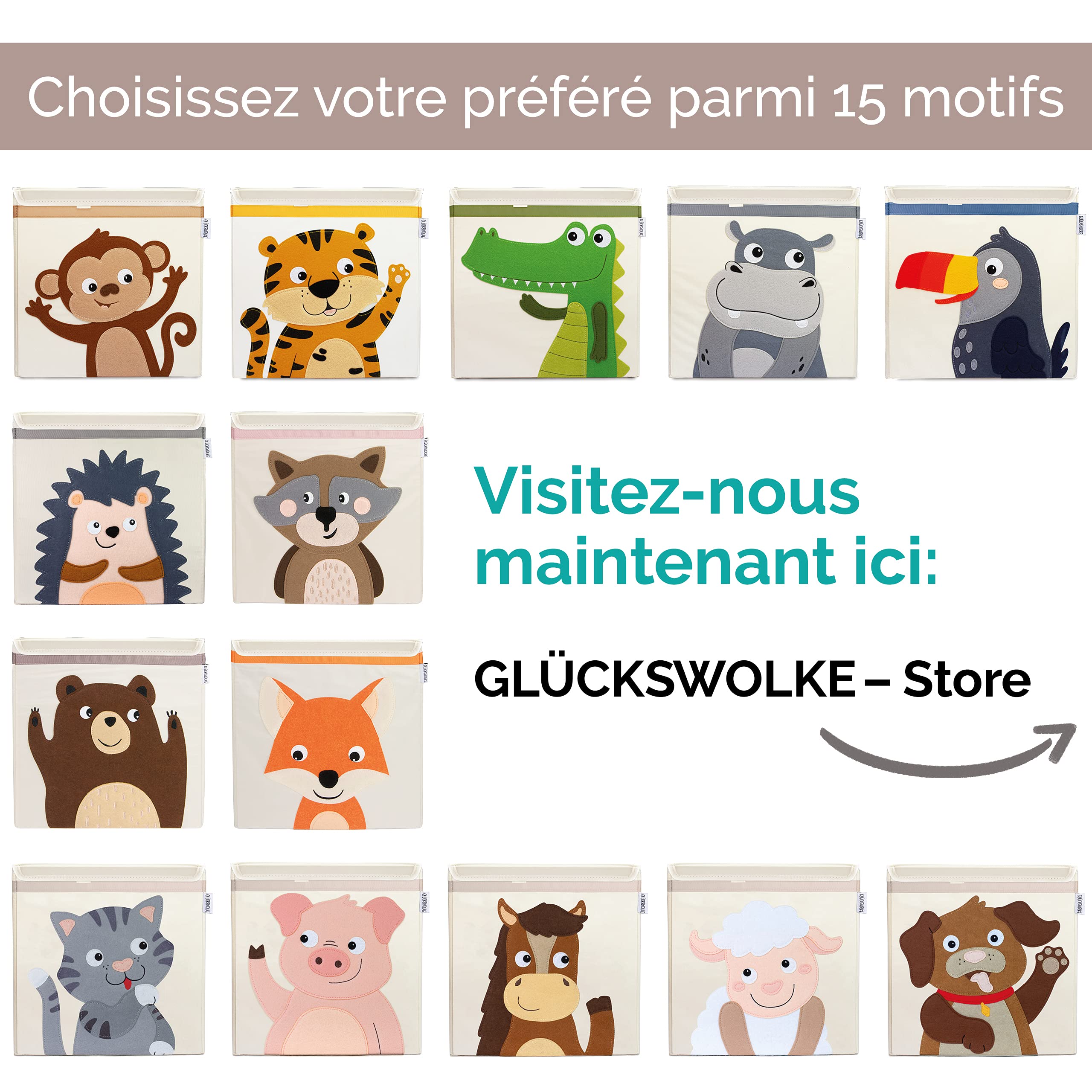 GLÜCKSWOLKE Boite de Rangement Enfant - 15 Motifs I Coffre à Jouet I Caisse Cube (33x33x33) I Bac à Jouets avec Couvercle - Chambre Bebe I Panier à Jeux pour Fille et Garcon (Ours)