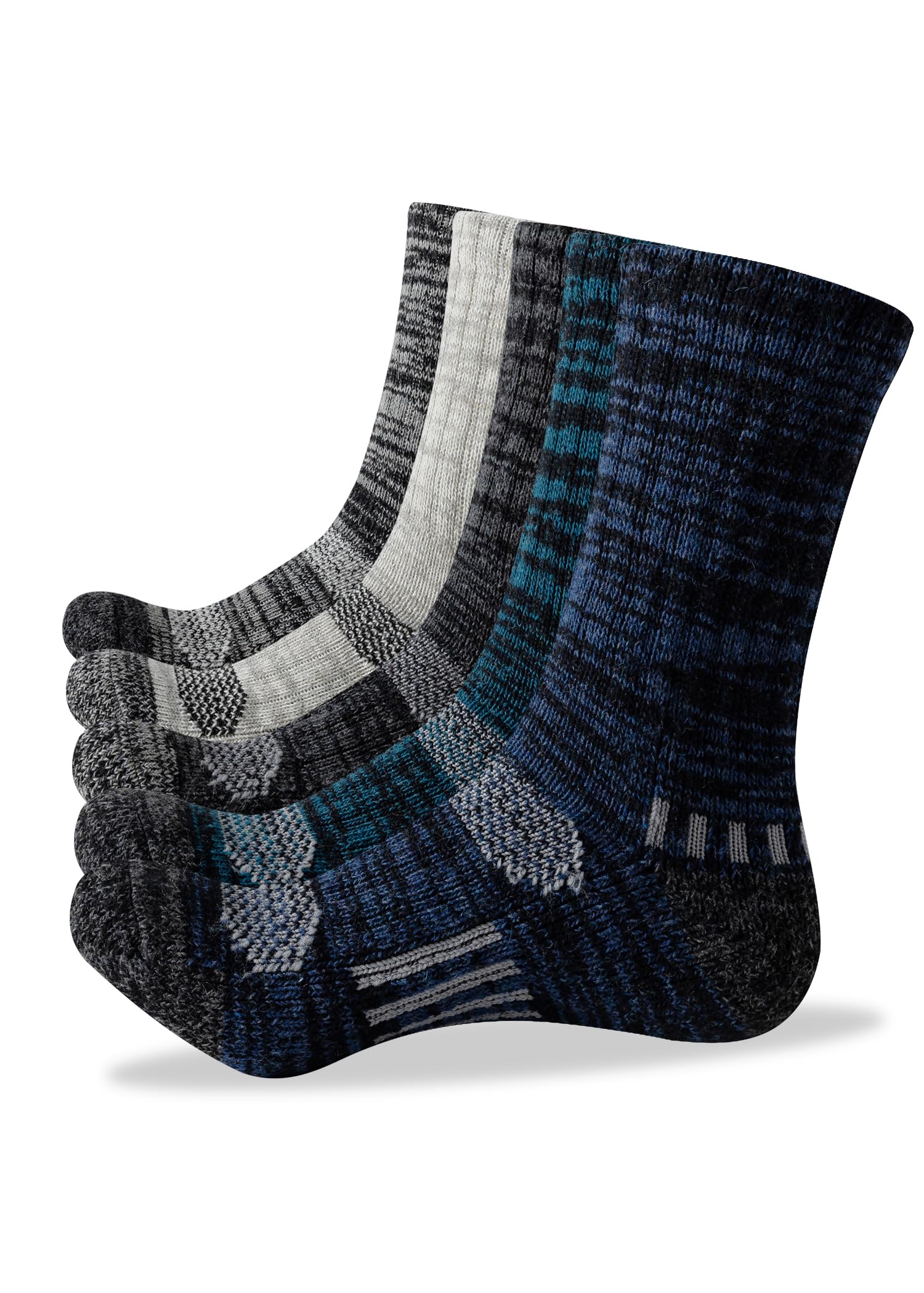 Men's Wool Crew Work Socks, 5 Pairs, Moisture Wicking Cushioned Boot Socks for Hiking, Running and Sports