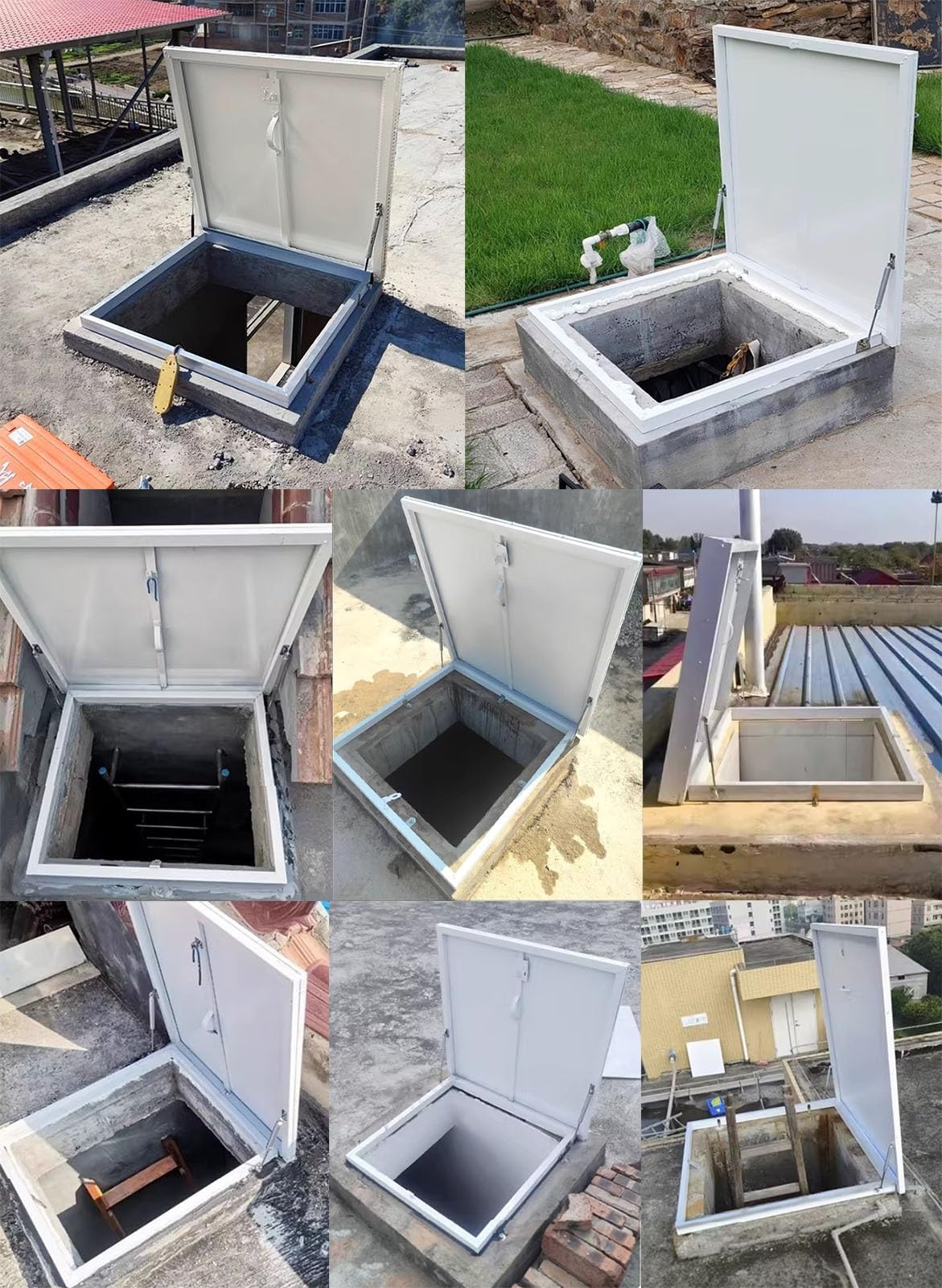 Claraboya Techo Escotilla Rectangular Metálica de Acceso a La Cubierta (blanca) Cubierta Impermeable para Claraboya de Techo Puerta de Acceso Al Desván de Uso Rudo(60x60cm(23.6x23.6in))