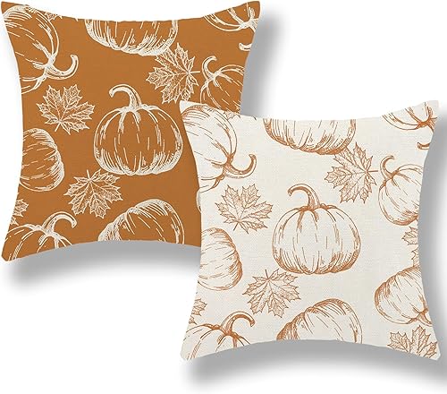 Miniatura 32 de Juego de 2 fundas de almohada de otoño de 18 x 18 pulgadas, color naranja quemado, calabaza, otoño, cosecha, Acción de Gracias, casa de campo