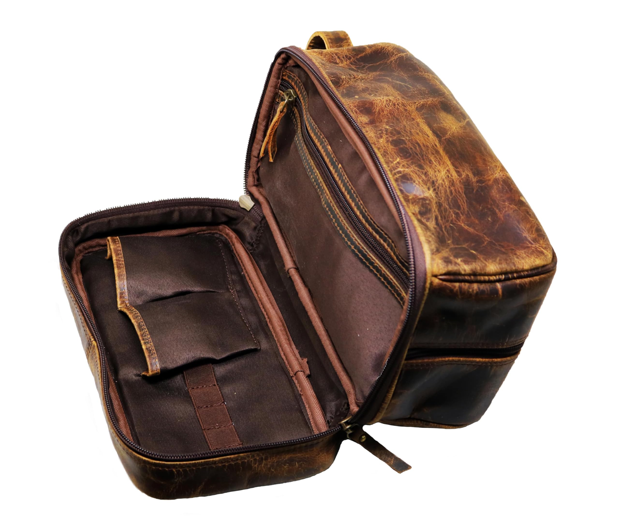 Jaald Neceser de cuero genuino para hombre, impermeable, kit doble, bolsa de afeitar, cuidado de viaje, regalo padrino, mujer, para colgar, cierre de fricción, bolsa de maquillaje, bolsa de cosméticos
