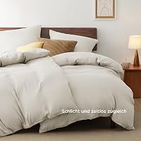 Bedsure Ágynemű Szett 135x200 cm, 4 Részes Natúr Bézs, 2 Paplanhuzat és 2 Párnahuzat 80x80 cm, Oeko-Tex Tanúsított, Légáteresztő Mikroszálas 3