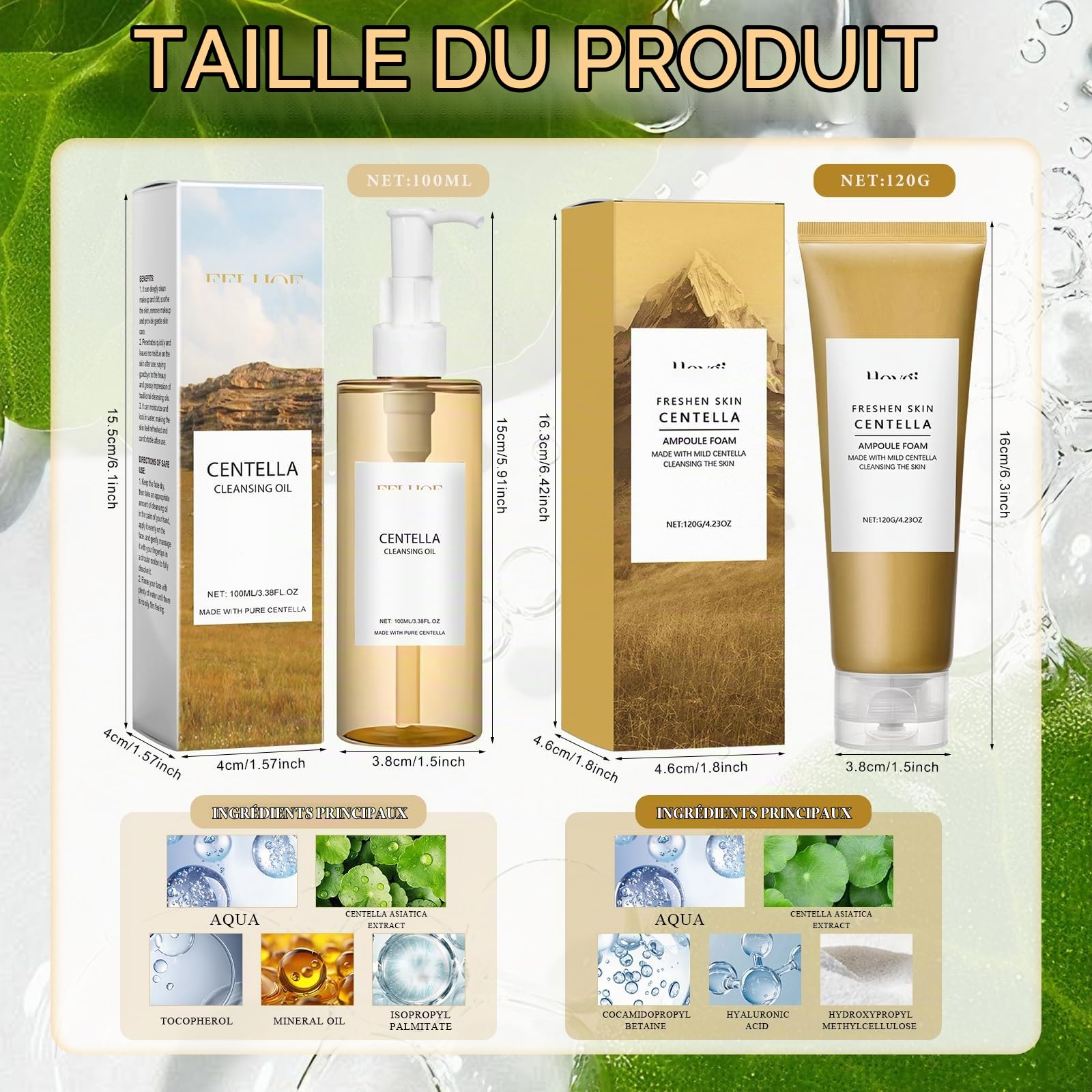 2 Pièces Centella Cleansing Oil + Centella Nettoyant Visage | Madagascar Centella Asiatica Extract, Pore Control Cleansing Oil, Pore Deep Cleansing, Convient aux peaux sensibles