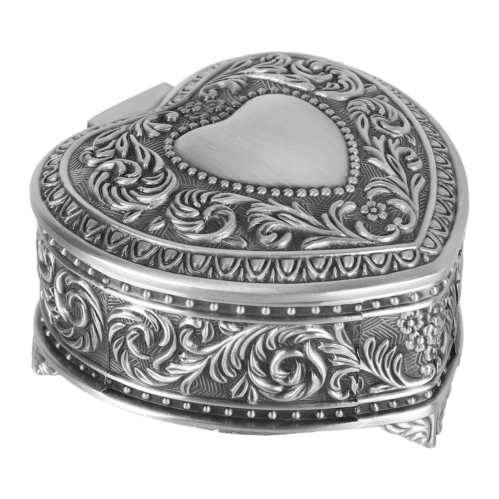 HLHLH Alloy Heart Shape Jewelry Box Vintage Trinket(Antique Tin Color)