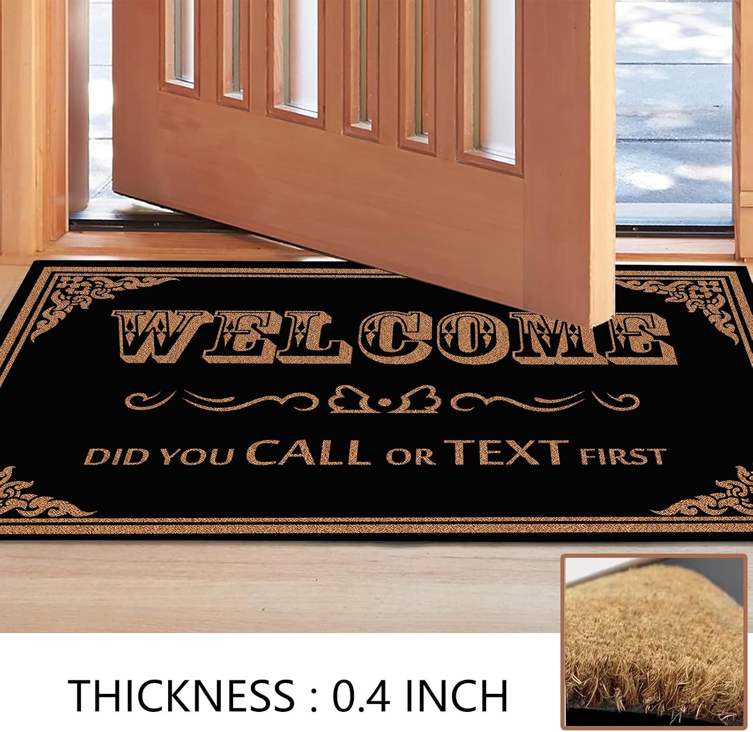 Welcome Did You Call or Text First Funny Doormat, 30x17 Inch, Coir Door Mat with Heavy Duty Backing, Perfect for Front Door and Entryway - Outdoor/Indoor - Warm Greeting, Home Decor Gift